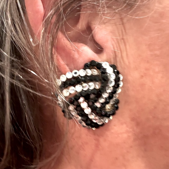 VINTAGE BELLINI DESIGNER  BLACK  & CLEAR SCROLL CRYSTAL HAND MADE NEW - Picture 7 of 11